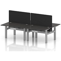 Air 4 Person Sit-Standing Bench Desk with Black Straight Screen, Back to Back, 4 x 1200mm (800mm Deep), Silver Frame, Carbon Grey