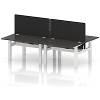 Air 4 Person Sit-Standing Bench Desk with Black Straight Screen, Back to Back, 4 x 1200mm (800mm Deep), White Frame, Carbon Grey