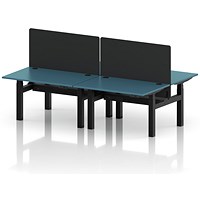 Air 4 Person Sit-Standing Bench Desk with Black Straight Screen, Back to Back, 4 x 1200mm (800mm Deep), Black Frame, Dark Teal