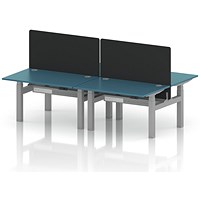 Air 4 Person Sit-Standing Bench Desk with Black Straight Screen, Back to Back, 4 x 1200mm (800mm Deep), Silver Frame, Dark Teal