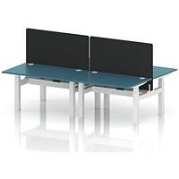 Air 4 Person Sit-Standing Bench Desk with Black Straight Screen, Back to Back, 4 x 1200mm (800mm Deep), White Frame, Dark Teal