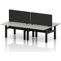 Air 4 Person Sit-Standing Bench Desk with Black Straight Screen, Back to Back, 4 x 1200mm (800mm Deep), Black Frame, Dove Grey