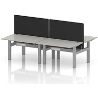 Air 4 Person Sit-Standing Bench Desk with Black Straight Screen, Back to Back, 4 x 1200mm (800mm Deep), Silver Frame, Dove Grey