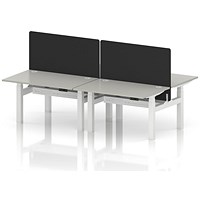 Air 4 Person Sit-Standing Bench Desk with Black Straight Screen, Back to Back, 4 x 1200mm (800mm Deep), White Frame, Dove Grey