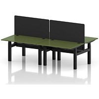 Air 4 Person Sit-Standing Bench Desk with Black Straight Screen, Back to Back, 4 x 1200mm (800mm Deep), Black Frame, Moss Green