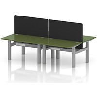Air 4 Person Sit-Standing Bench Desk with Black Straight Screen, Back to Back, 4 x 1200mm (800mm Deep), Silver Frame, Moss Green