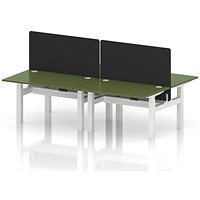 Air 4 Person Sit-Standing Bench Desk with Black Straight Screen, Back to Back, 4 x 1200mm (800mm Deep), White Frame, Moss Green