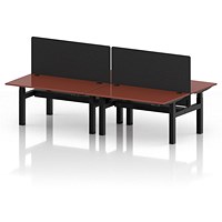 Air 4 Person Sit-Standing Bench Desk with Black Straight Screen, Back to Back, 4 x 1400mm (800mm Deep), Black Frame, Brick Red