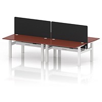 Air 4 Person Sit-Standing Bench Desk with Black Straight Screen, Back to Back, 4 x 1400mm (800mm Deep), White Frame, Brick Red