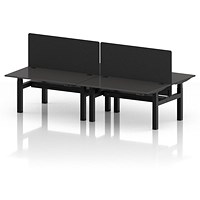 Air 4 Person Sit-Standing Bench Desk with Black Straight Screen, Back to Back, 4 x 1400mm (800mm Deep), Black Frame, Carbon Grey