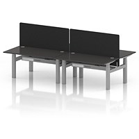 Air 4 Person Sit-Standing Bench Desk with Black Straight Screen, Back to Back, 4 x 1400mm (800mm Deep), Silver Frame, Carbon Grey