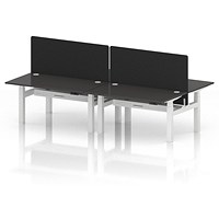Air 4 Person Sit-Standing Bench Desk with Black Straight Screen, Back to Back, 4 x 1400mm (800mm Deep), White Frame, Carbon Grey