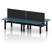 Air 4 Person Sit-Standing Bench Desk with Black Straight Screen, Back to Back, 4 x 1400mm (800mm Deep), Black Frame, Dark Teal