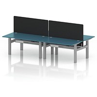 Air 4 Person Sit-Standing Bench Desk with Black Straight Screen, Back to Back, 4 x 1400mm (800mm Deep), Silver Frame, Dark Teal
