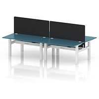 Air 4 Person Sit-Standing Bench Desk with Black Straight Screen, Back to Back, 4 x 1400mm (800mm Deep), White Frame, Dark Teal