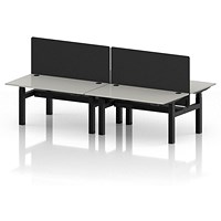 Air 4 Person Sit-Standing Bench Desk with Black Straight Screen, Back to Back, 4 x 1400mm (800mm Deep), Black Frame, Dove Grey