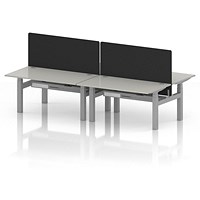 Air 4 Person Sit-Standing Bench Desk with Black Straight Screen, Back to Back, 4 x 1400mm (800mm Deep), Silver Frame, Dove Grey