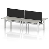 Air 4 Person Sit-Standing Bench Desk with Black Straight Screen, Back to Back, 4 x 1400mm (800mm Deep), White Frame, Dove Grey