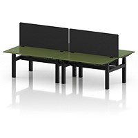 Air 4 Person Sit-Standing Bench Desk with Black Straight Screen, Back to Back, 4 x 1400mm (800mm Deep), Black Frame, Moss Green