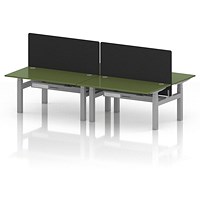 Air 4 Person Sit-Standing Bench Desk with Black Straight Screen, Back to Back, 4 x 1400mm (800mm Deep), Silver Frame, Moss Green