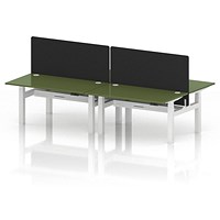 Air 4 Person Sit-Standing Bench Desk with Black Straight Screen, Back to Back, 4 x 1400mm (800mm Deep), White Frame, Moss Green