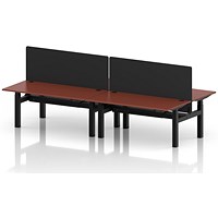 Air 4 Person Sit-Standing Bench Desk with Black Straight Screen, Back to Back, 4 x 1600mm (800mm Deep), Black Frame, Brick Red