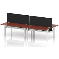 Air 4 Person Sit-Standing Bench Desk with Black Straight Screen, Back to Back, 4 x 1600mm (800mm Deep), White Frame, Brick Red