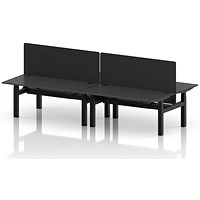 Air 4 Person Sit-Standing Bench Desk with Black Straight Screen, Back to Back, 4 x 1600mm (800mm Deep), Black Frame, Carbon Grey