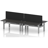 Air 4 Person Sit-Standing Bench Desk with Black Straight Screen, Back to Back, 4 x 1600mm (800mm Deep), Silver Frame, Carbon Grey