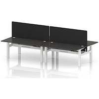Air 4 Person Sit-Standing Bench Desk with Black Straight Screen, Back to Back, 4 x 1600mm (800mm Deep), White Frame, Carbon Grey