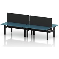 Air 4 Person Sit-Standing Bench Desk with Black Straight Screen, Back to Back, 4 x 1600mm (800mm Deep), Black Frame, Dark Teal