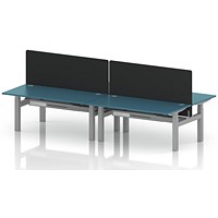 Air 4 Person Sit-Standing Bench Desk with Black Straight Screen, Back to Back, 4 x 1600mm (800mm Deep), Silver Frame, Dark Teal