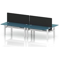 Air 4 Person Sit-Standing Bench Desk with Black Straight Screen, Back to Back, 4 x 1600mm (800mm Deep), White Frame, Dark Teal