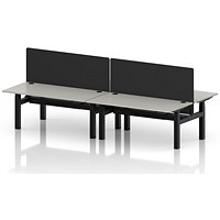 Air 4 Person Sit-Standing Bench Desk with Black Straight Screen, Back to Back, 4 x 1600mm (800mm Deep), Black Frame, Dove Grey