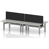 Air 4 Person Sit-Standing Bench Desk with Black Straight Screen, Back to Back, 4 x 1600mm (800mm Deep), Silver Frame, Dove Grey