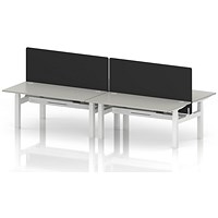 Air 4 Person Sit-Standing Bench Desk with Black Straight Screen, Back to Back, 4 x 1600mm (800mm Deep), White Frame, Dove Grey