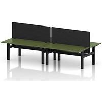 Air 4 Person Sit-Standing Bench Desk with Black Straight Screen, Back to Back, 4 x 1600mm (800mm Deep), Black Frame, Moss Green