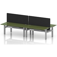 Air 4 Person Sit-Standing Bench Desk with Black Straight Screen, Back to Back, 4 x 1600mm (800mm Deep), Silver Frame, Moss Green