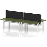 Air 4 Person Sit-Standing Bench Desk with Black Straight Screen, Back to Back, 4 x 1600mm (800mm Deep), White Frame, Moss Green