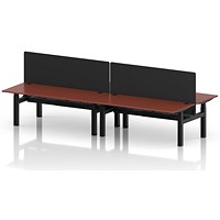 Air 4 Person Sit-Standing Bench Desk with Black Straight Screen, Back to Back, x 1800mm (800mm Deep), Black Frame, Brick Red