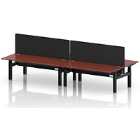 Air 4 Person Sit-Standing Bench Desk with Black Straight Screen, Back to Back, x 1800mm (800mm Deep), Silver Frame, Brick Red