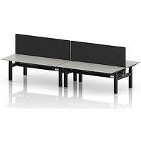 Air 4 Person Sit-Standing Bench Desk with Black Straight Screen, Back to Back, x 1800mm (800mm Deep), Silver Frame, Dove Grey