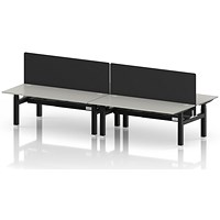 Air 4 Person Sit-Standing Bench Desk with Black Straight Screen, Back to Back, x 1800mm (800mm Deep), White Frame, Dove Grey