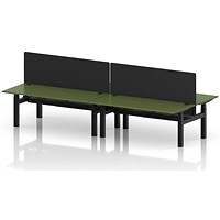 Air 4 Person Sit-Standing Bench Desk with Black Straight Screen, Back to Back, x 1800mm (800mm Deep), Black Frame, Moss Green