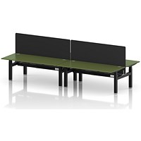 Air 4 Person Sit-Standing Bench Desk with Black Straight Screen, Back to Back, x 1800mm (800mm Deep), Silver Frame, Moss Green
