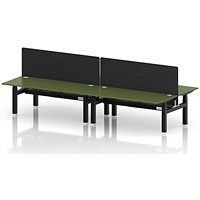 Air 4 Person Sit-Standing Bench Desk with Black Straight Screen, Back to Back, x 1800mm (800mm Deep), White Frame, Moss Green