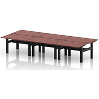 Air 6 Person Sit-Standing Bench Desk, Back to Back, 6 x 1200mm (800mm Deep), Black Frame, Brick Red