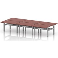Air 6 Person Sit-Standing Bench Desk, Back to Back, 6 x 1200mm (800mm Deep), Silver Frame, Brick Red