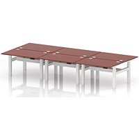 Air 6 Person Sit-Standing Bench Desk, Back to Back, 6 x 1200mm (800mm Deep), White Frame, Brick Red