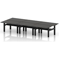 Air 6 Person Sit-Standing Bench Desk, Back to Back, 6 x 1200mm (800mm Deep), Black Frame, Carbon Grey